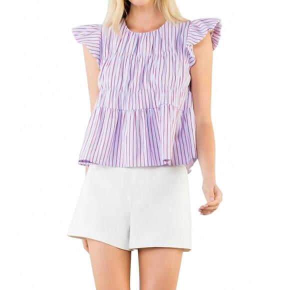 THML Tops - NEW THML ruffle sleeve pintuck peplum top in purple stripe